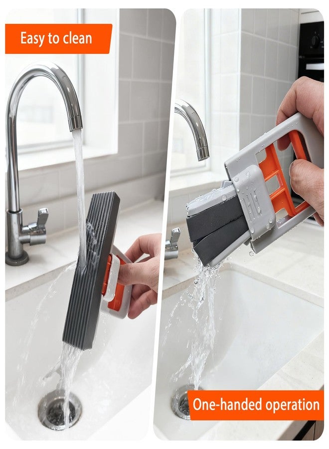 NBBCH Self Squeezing Mini Mop, Orange Small Sponge Mop, Wet and Dry Use Cleaning System, Foldable Desktop Mop, One-Hand Squeeze Handle and Replaceable Head - Image 4